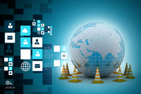 Globe and traffic coneの写真素材