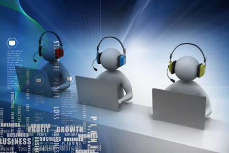 3D man with headset talking over the phoneの写真素材