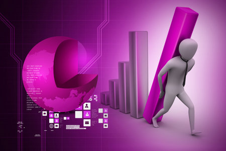 3d businessman carrying  the big column of the diagramの写真素材