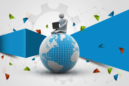 man sitting on globe with the Laptop. On Top of the World.の写真素材