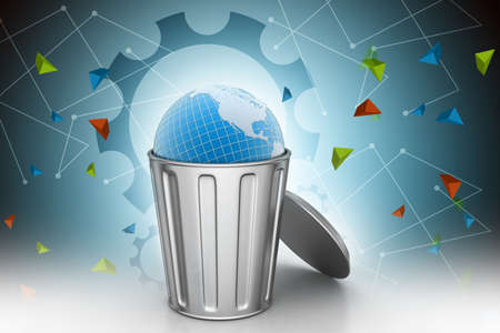 Globe in trash binの写真素材