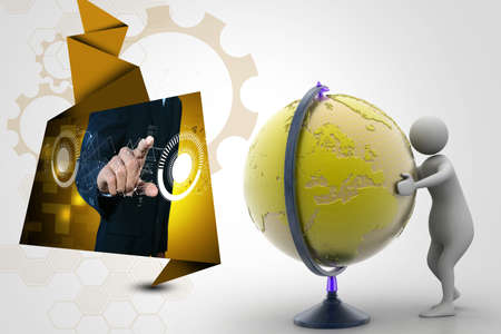 3d man analysing the globeの写真素材