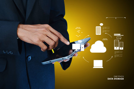 Business man showing concept of cloud computing.