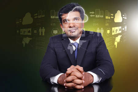 Business man thinking concept of cloud computing.の写真素材