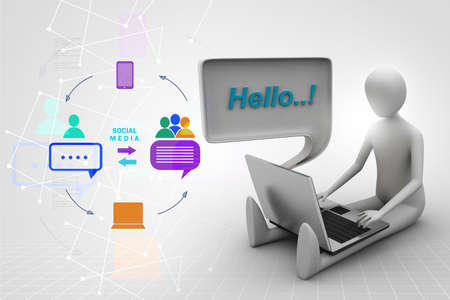 3d person chatting with  laptopの写真素材