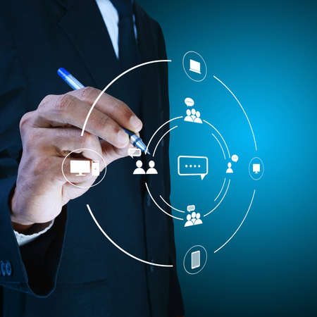 Businessman drawing social networkingの写真素材
