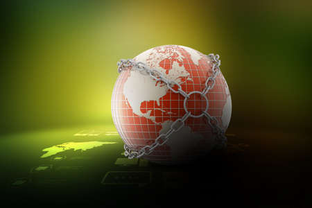 Earth globe close in chainの写真素材