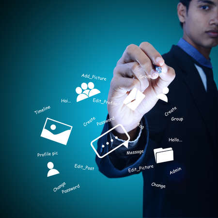 Man showing social network conceptの写真素材