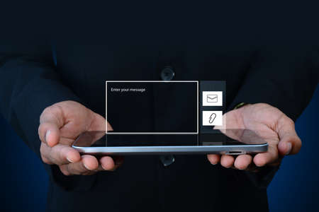 Man showing the tabletの写真素材