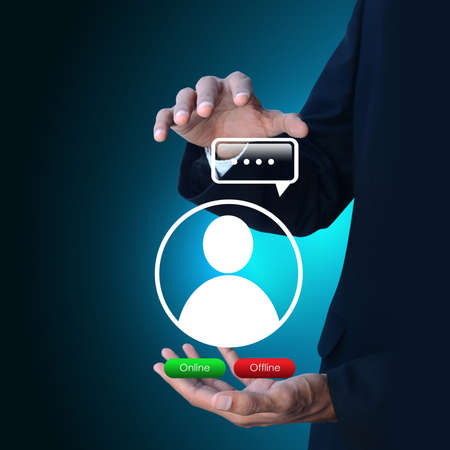 Man showing social network conceptの写真素材