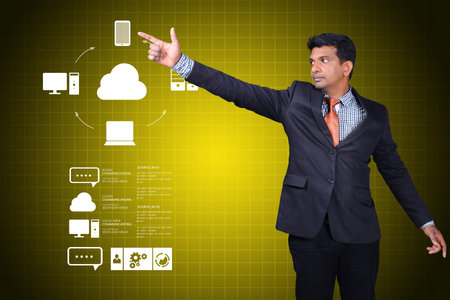 Business man showing concept of cloud computing.