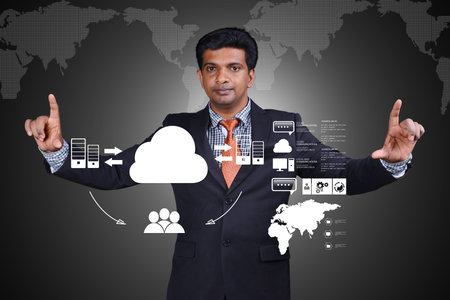 Business man showing concept of cloud computing.