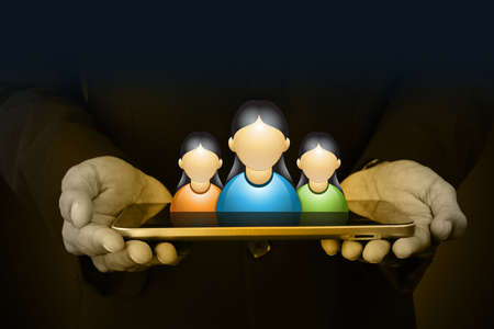 Man showing social network conceptの写真素材