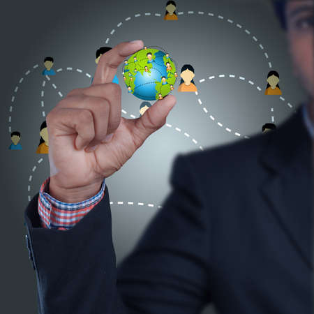 Man showing social network conceptの写真素材