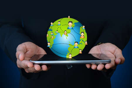 Man showing social network conceptの写真素材