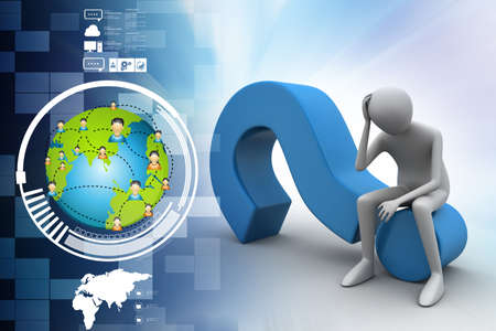 3d man sitting on the question mark 3d man sitting on the question mark