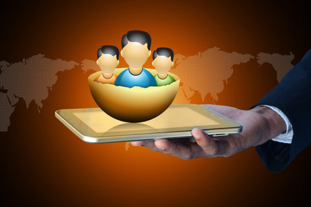 Man showing social network conceptの写真素材