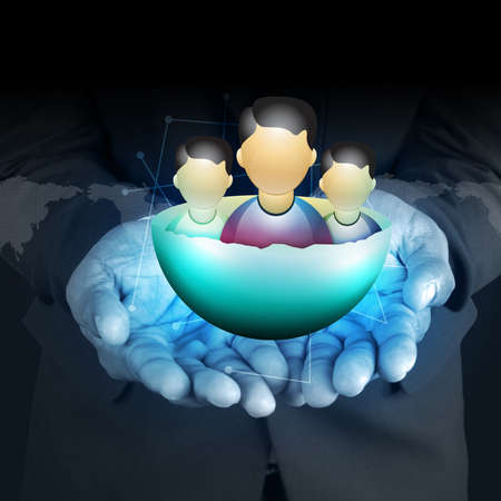 Man showing social network conceptの写真素材