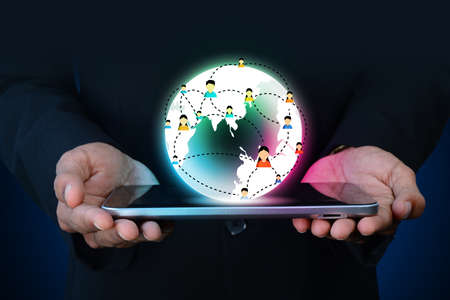 Man showing social network conceptの写真素材