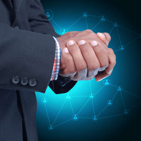 Man showing social network conceptの写真素材