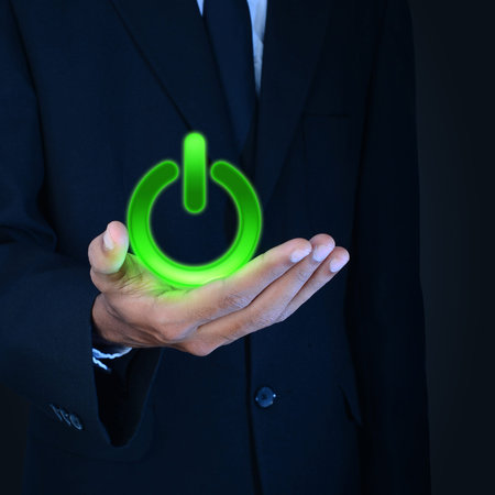 Man showing the power button
