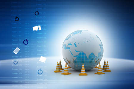 Globe and traffic coneの写真素材