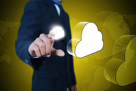 Business man showing concept of cloud computing.