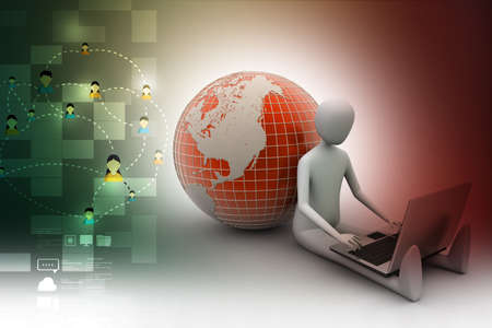 3d person with e mail symbol and laptopの写真素材