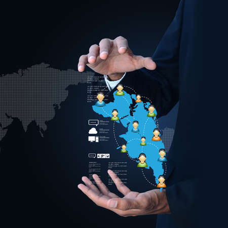 Man showing social network conceptの写真素材