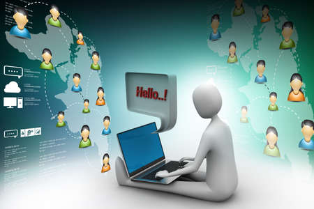 3d person chatting with  laptopの写真素材