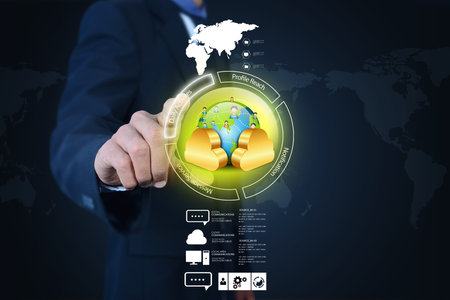 Man showing social network conceptの写真素材