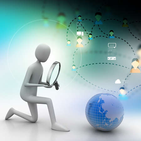 3d man analysing the globeの写真素材