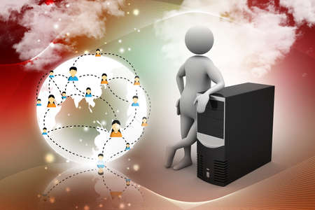 3d man standing near the data centreの写真素材