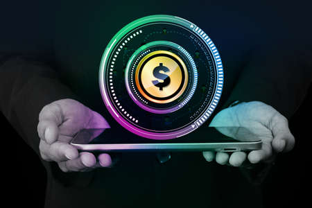 Man with dollar signの写真素材