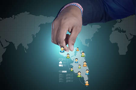 Man showing social network conceptの写真素材