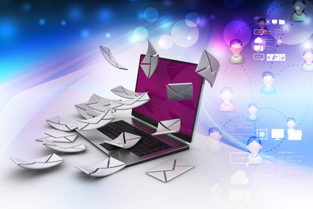E-mail concept. Modern Laptop and envelope