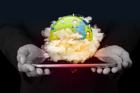 Man showing social network conceptの写真素材