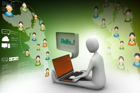 3d person chatting with  laptopの写真素材