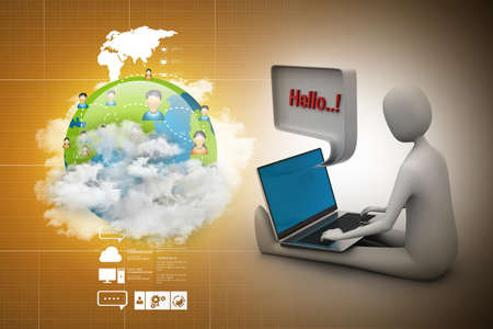 3d person chatting with  laptopの写真素材