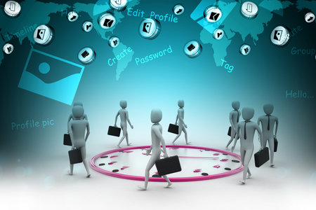 Business man walk around the clockの写真素材