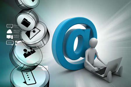 3d person with e mail symbol and laptopの写真素材