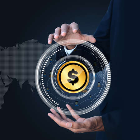 Man with dollar signの写真素材