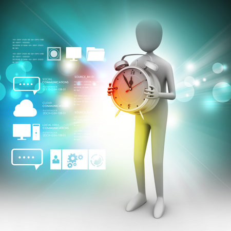 3d man with alarm clockの写真素材