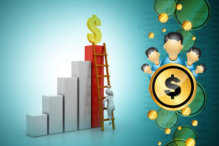 3d men running for getting golden dollarの写真素材