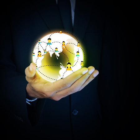 Man showing social network conceptの写真素材