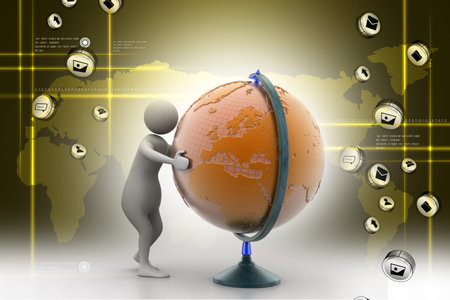 3d man analysing the globe