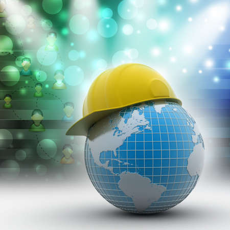 Globe with safety helmetの写真素材