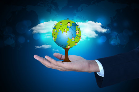 Man showing social network conceptの写真素材