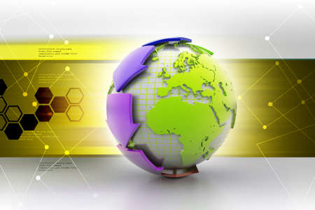 Globe with communication arrow in color backgroundの写真素材