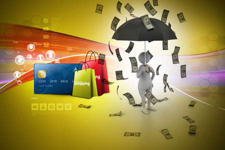 Business man with Online shopping concept in color backgroundの写真素材
